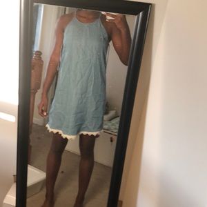 Denim Dress with Lace Hem